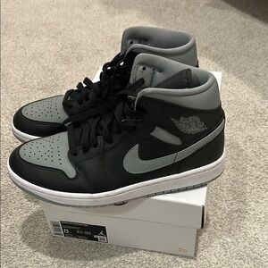 Women’s Air Jordan 1 Mid Sneakers, black/particle grey/white, Size 8